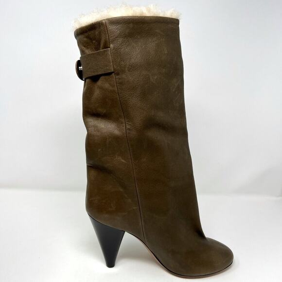 Isabel Marant Lafkee Shearling‑Lined Leather Wedge Boots, Size 40 - Picture 5 of 12